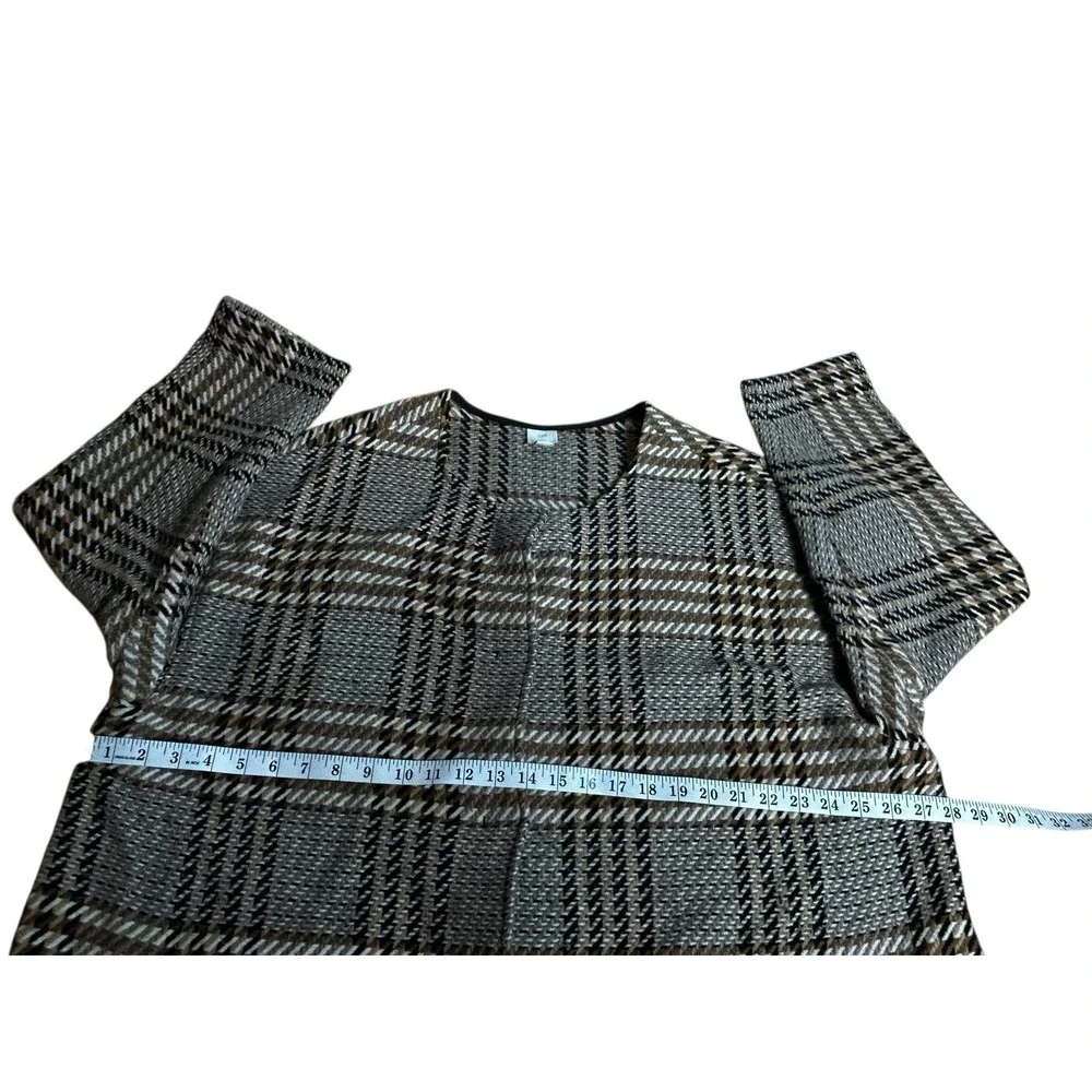 J Jill Women's 3XL Wool Blend Oversized Plaid Snap Jacket Brown Longline Preppy‎